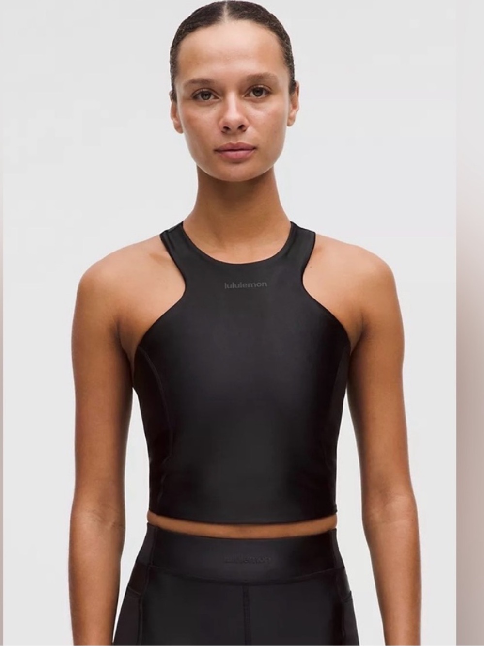 Lululemon Satin Shine Tank Top Medium Support Built-In Bra Black Size 10